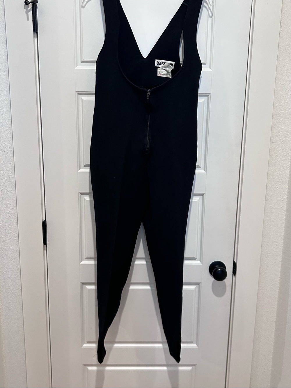 Vintage Obermeyer Black Women's Zip-Front Ski Jumpsuit with stirrups-Wool Blend